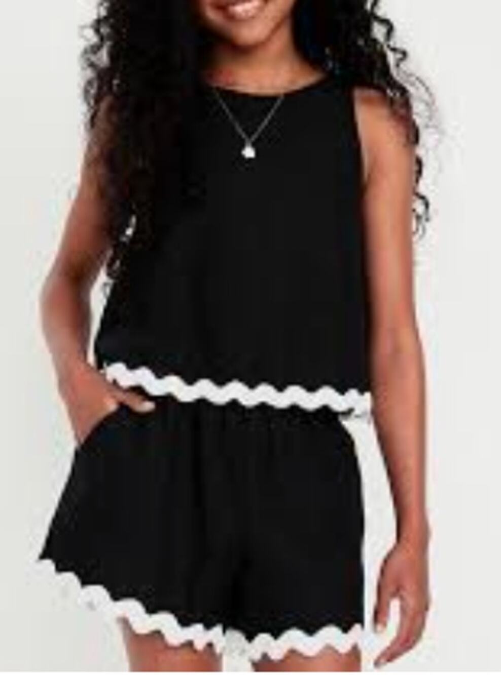 NWT! Old Navy Girls Linen-Blend Scallop Trim Matching Set Size XL (14-16)